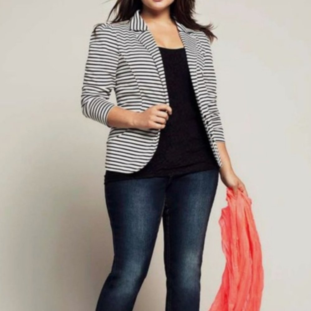 Christian Siriano Jacket Black White Stripes Blazer Office Ruched Women's Med